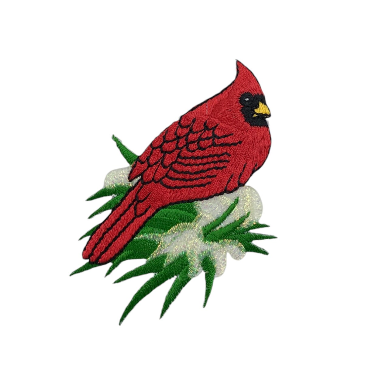 Cardinal on Snowy Branch, Shimmery, Embroidered, Iron on Patch